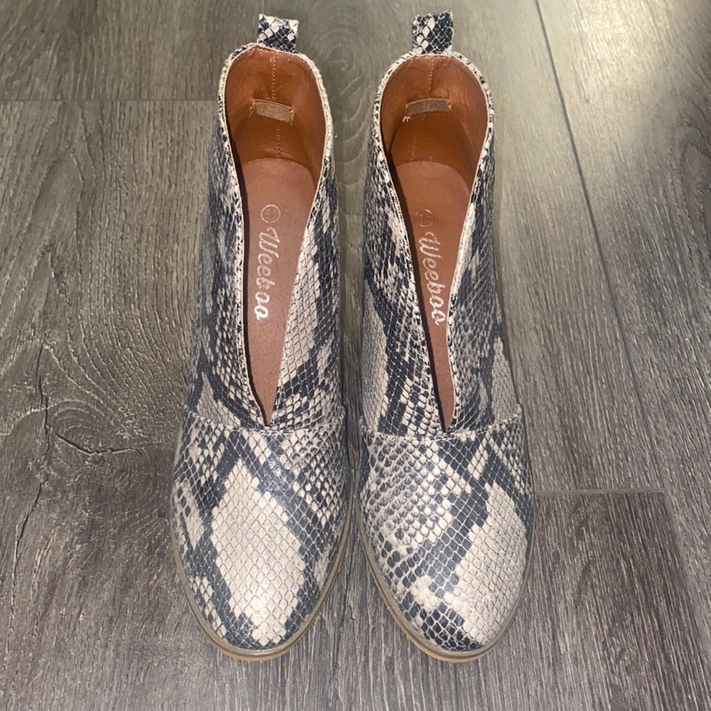 Snakeskin booties